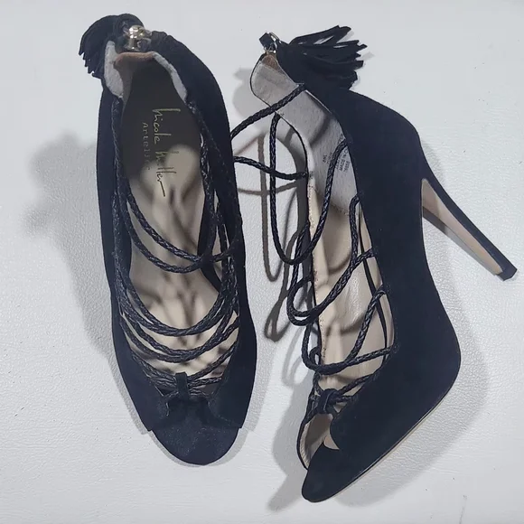 Nicole Miller Artelier Turin black leather suede Elegant Black Women's Heels - Picture 2 of 8